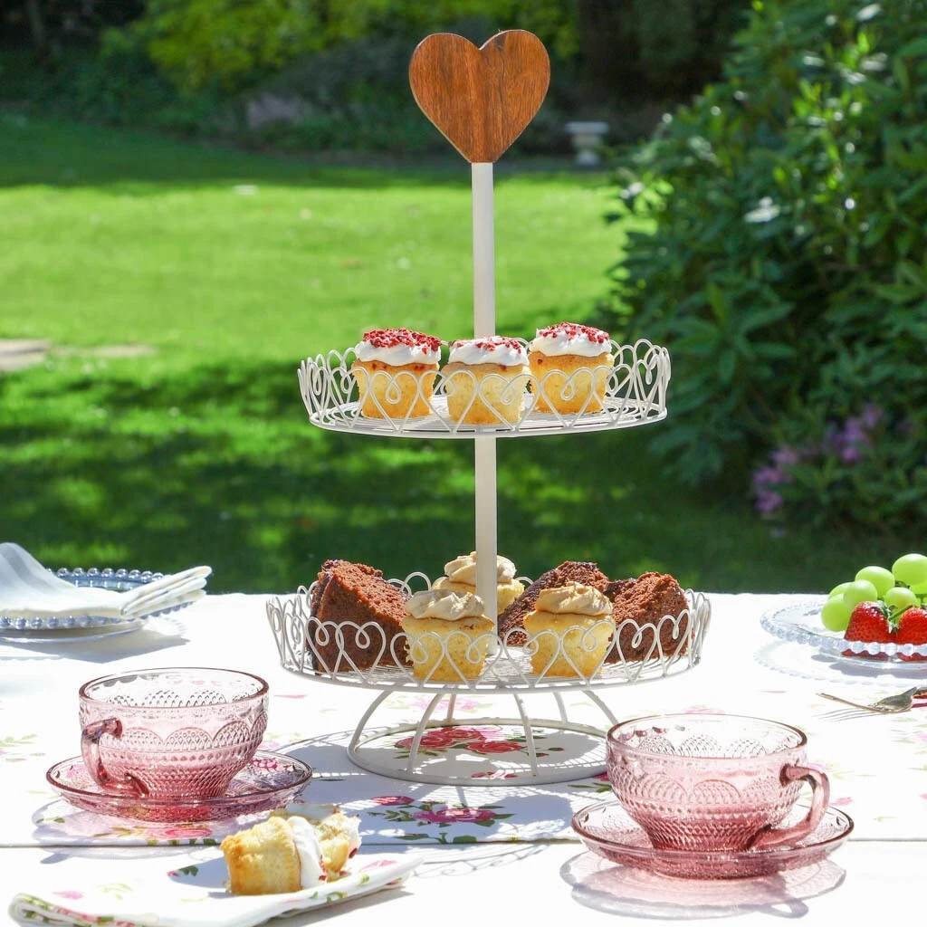 2 Tier Cake Stand Alfresco Dining Afternoon Tea Tray Summer Garden