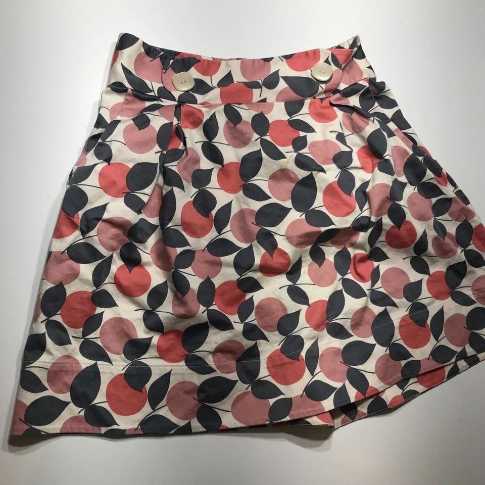 Falda Corey Lynn Calter Crema Multicolor Estampado Manzana Plisada Acampanada Columpio Talla 8 Foto 4 de 4