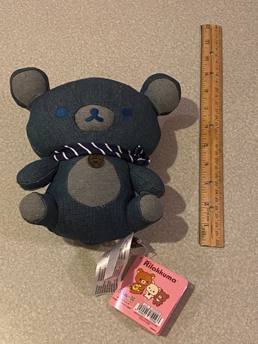 Blue Denim Rilakkuma 7” Zipper Pouch Plush - San-X Japan Round 1 New With Tags - Picture 2 of 4