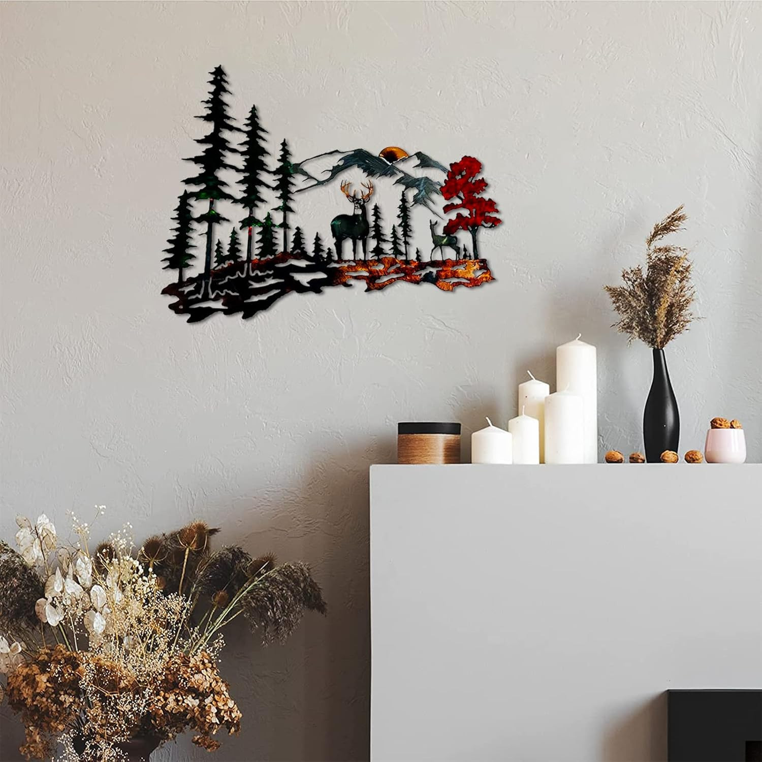 Metal Wall Art - Forest Deer Mountain Rustic Cabin Wildlife Hunting Wall Decor f