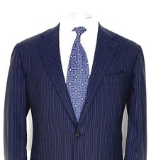 LANVIN 15 Faubourg Blue Stripe Superfine 150s Wool 3/2 Roll Sport Coat 42 Long