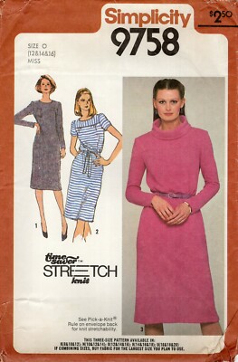 Simplicity 9758 Pullover Slim-Fit Dress w Cowl or Scoop Neck Sz 12-16 COMPLETE