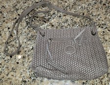 Vtg Roots Canada Grey / Brown  Leather Crossbody Bag Purse 