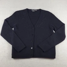 Nina Leonard Sweater Womens Small Black Embroidered Lambwool Angora Rabbit Hair