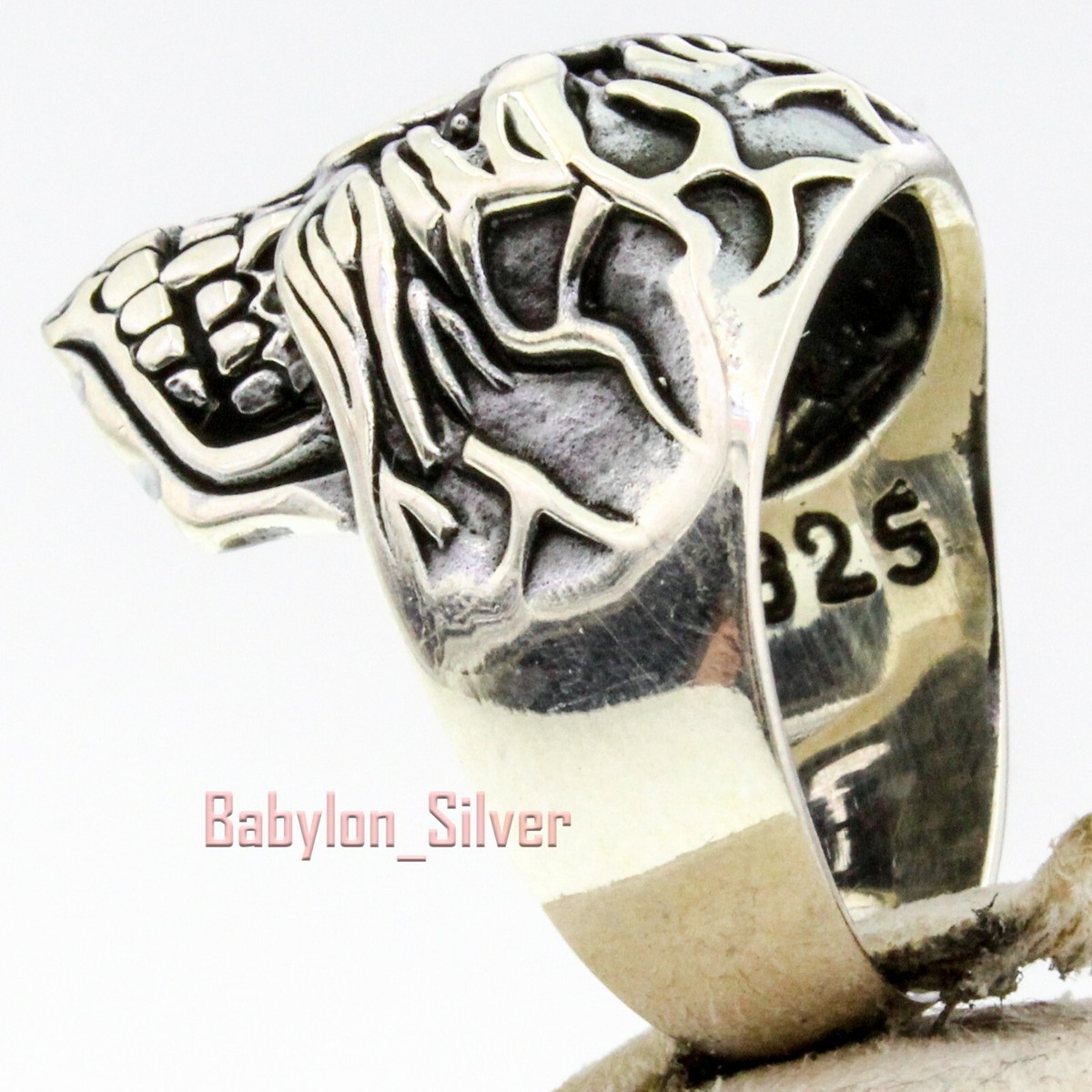 RUBIN DRACHENKRALLE AXT 925 STERLING SILBER HERREN RING PUNK