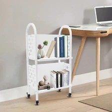 2Tiers Library Book Storage Cart Rolling Book Truck Book Cart W/ Handle+4 Wheels