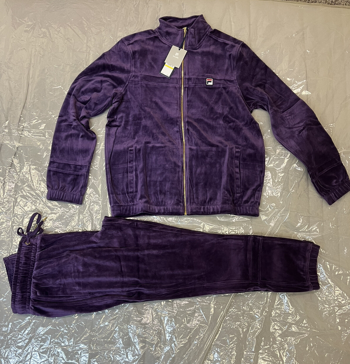 Fila Mens Velour Tracksuit Sweatsuit Solid Purple Velvet M L XL 2XL 3XL