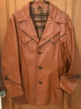 Vtg 70  s Jo O Kay Western Men  s Leather Cognac Piped Yoke Jacket Coat Sz 44