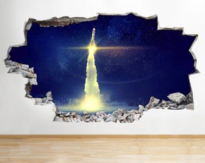 Wall Stickers Space Rocket Blast Off Night Smashed Decal 3d Art Vinyl Room Aa871 Ebay