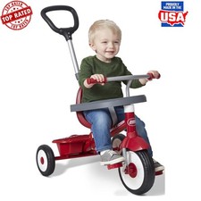 3-in-1 Stroll 'N Trike Grows with Child Red Tricycle for Girls and Boys