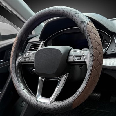 LKWLIKEI Nappa Leather Steering Wheel Cover,Elegant Diamond Black Brown 