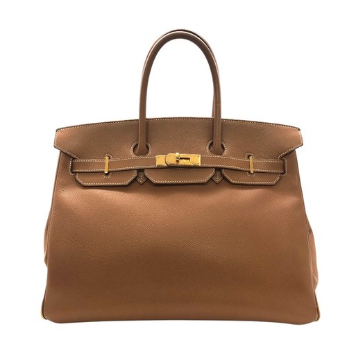 HERMES Birkin 35 Gold Handbag F Stamp #OKB592