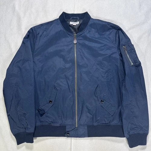 Wallace & Barnes J.Crew Men's XL Bomber Jacket Navy Blue Nylon Cotton Blend MA-1 video thumbnail