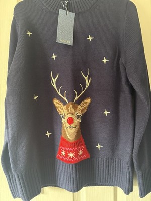 Joules Women's Blue Christmas Reindeer Jumper Sweater M size 12-14  Jumper BNWT