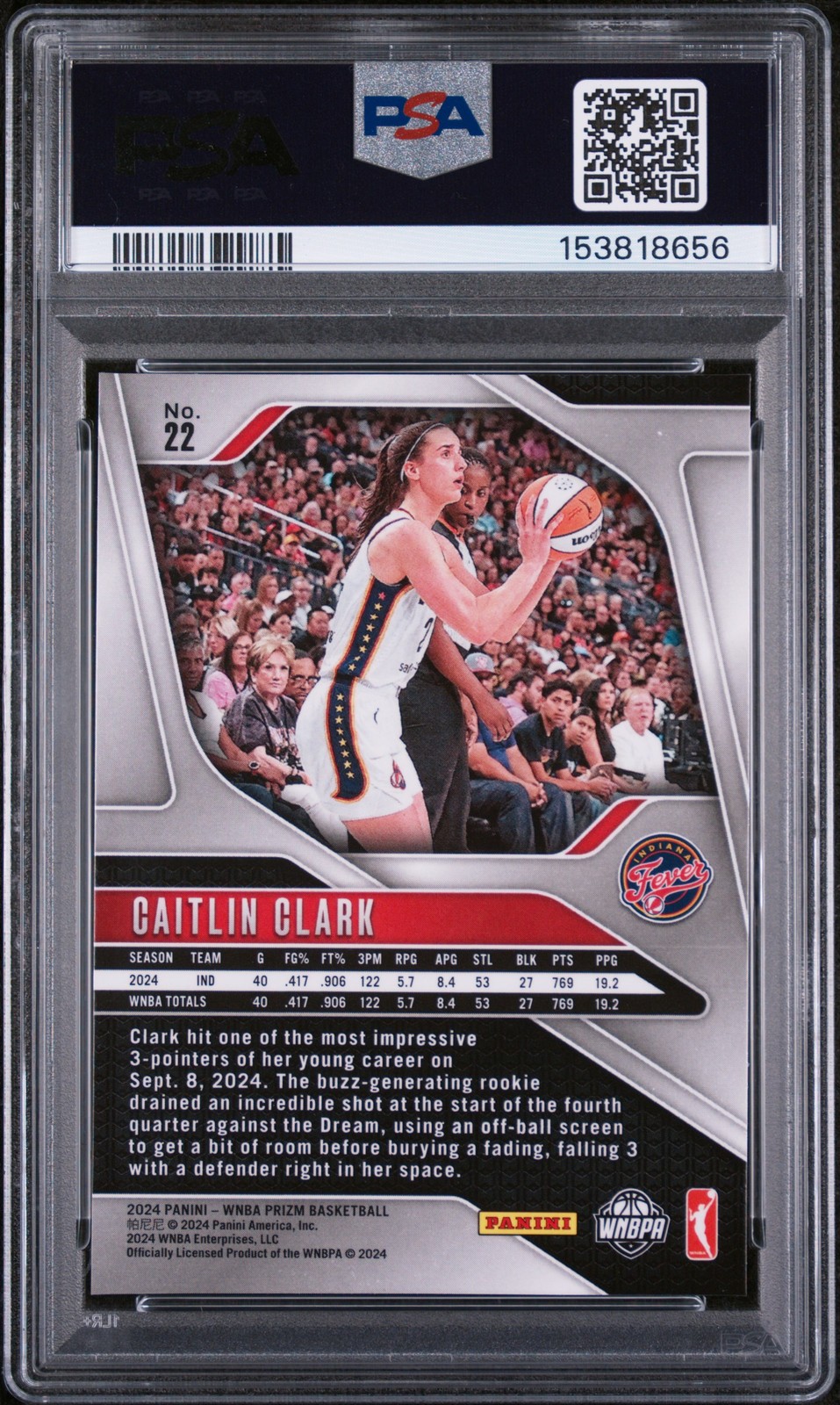 2024 PANINI PRIZM WNBA #22 CAITLIN CLARK ROOKIE RC PSA 9 view 2