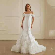 Luxurious Women's Satin Wedding Dresses 3D Flowers Mermaid Elegant Bride Gowns