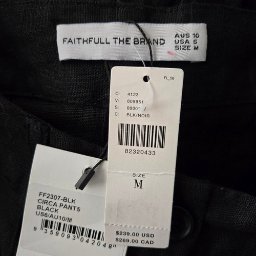 Anthropologie Faithful The Brand Circa Pants Black Size 6/M Linen Wide Leg Chic - Picture 11 of 13