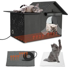 Heated Cat House Outdoor Winter Weatherproof Feral Cat Shelter with 2 Pads