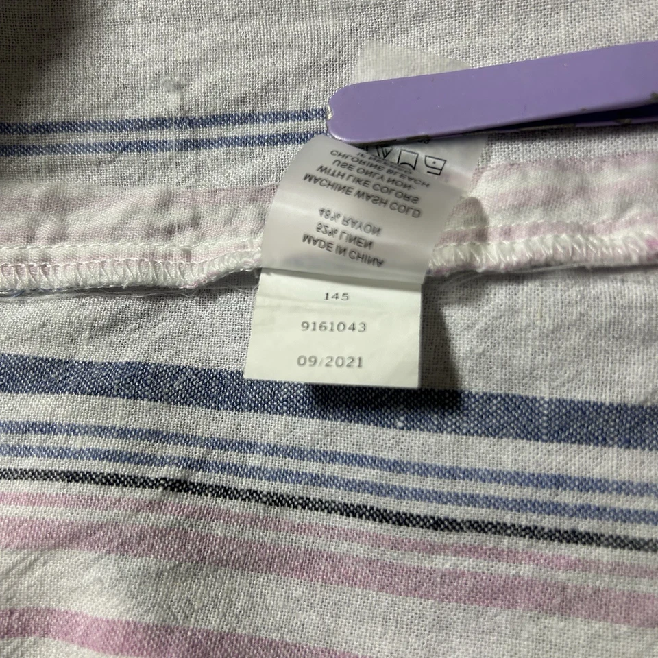 Vince Camuto Linen Rayon Blouse Women M Pink Blue White Stripe Button Up Relaxed - Image 4 of 4