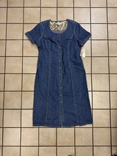 Vintage NWT Tommy Hilfiger Dress Blue Denim Short Sleeve Button Front Size 16