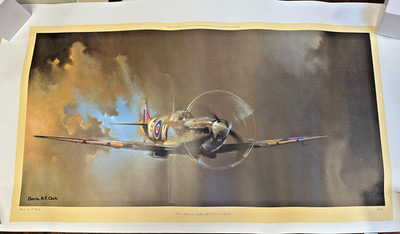 Großer RAF Spitfire Aviation Kunstdruck - Barrie A. F. Clark, 1978 (122×66cm)