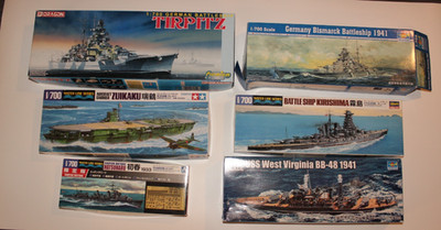 Lot of 6 1/700 Scale Ships New Open Box Bismark Tirpitz West Virginia