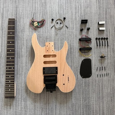 Headless DIY Guitar Kit Unfinished Mahogany Body  Locking Nut Fixed Bridge