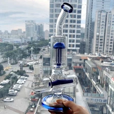 Arm Tree Perc Glass Bong Blue Water Pipe Smoking Rig Thick Hookah Bubbler