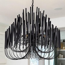 Modern Farmhouse Chandelier for Dining Room 36", Large Vintage Black Wood
