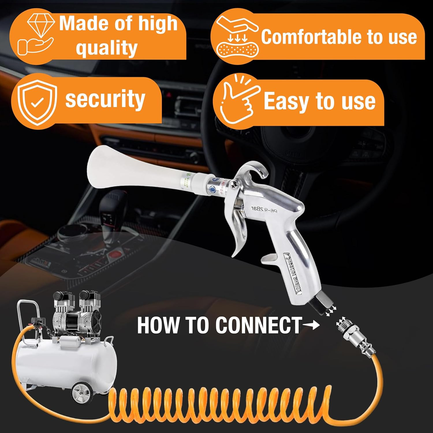 Premium Tornado Air Blow Gun with Nozzle Car Interior Cleaning Quickly Blasts Di