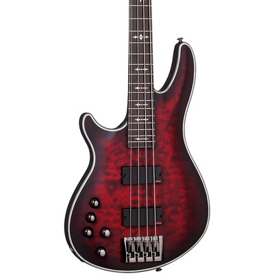 Schecter Hellraiser Extreme-4 Left-Handed Bass Guitar Satin Crimson Red Burst
