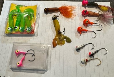 Mixed Crappie & Panfish Jig Lot Curly Tail Grubs Fuzz-E-Grubs & Painted Jigheads
