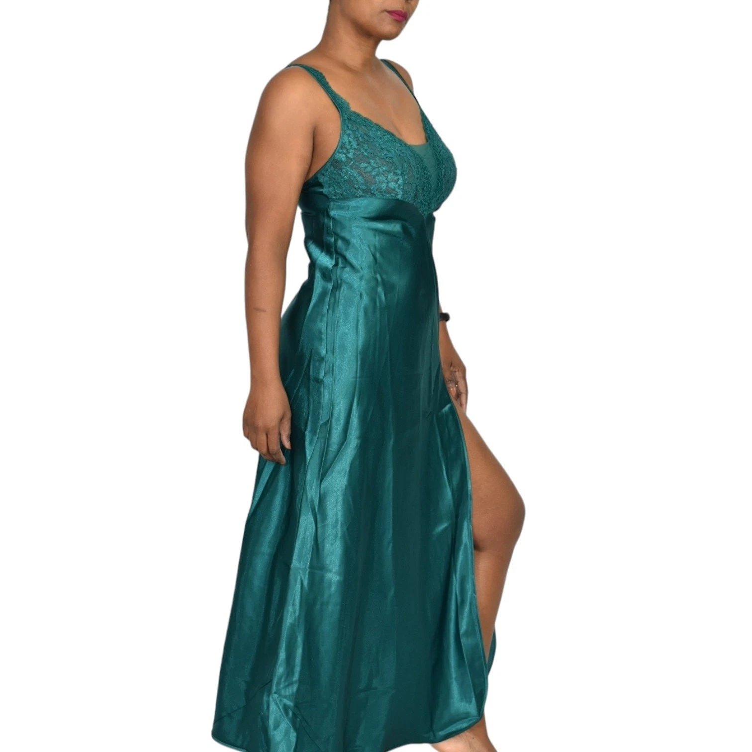 UNDERCOVER Camicia da notte Victorias Secret raso XS verde vintage maxi slip spacco alto etichetta oro