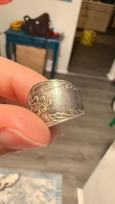 Vintage 9K Silver Gilt Nickel Silver Floral Scroll Filigree Spoon Ring