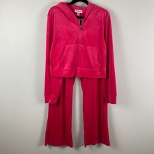 Juicy Couture Velour Tracksuit Set Womens XL Pink Crop Hoodie Flare Pants