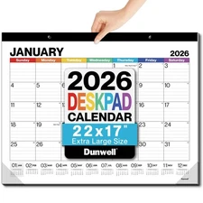 Dunwell 2026 Desk Calendar 22x17, Large Monthly Desk Blotter or Hanging Wall ...