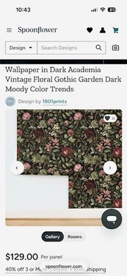 Spoonflower Dark Academia Vintage Floral Wallpaper 2'x12'-Item 61026428-New