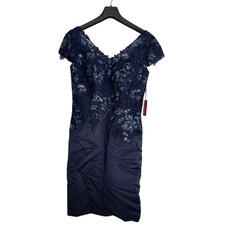 JJ's House Cocktail Party Dress Navy Sequin Lace Knee Length Cap Sleeve SIZE 10