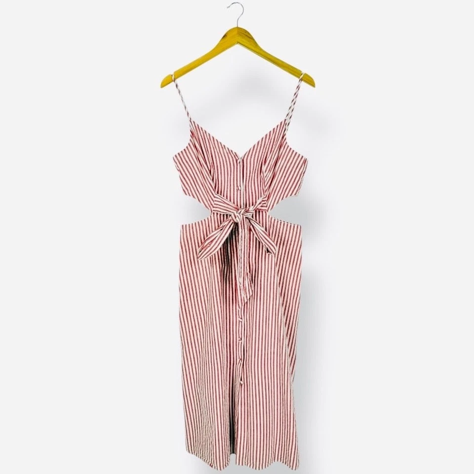 Jason Wu x RTR Women's Stripe Tie Front Dress Size 8 Red White Stripe - Image 3 of 4