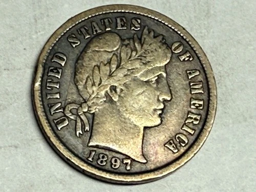 1897 BARBER silver U.S. dime. Strong VF, some minor marks. #q1