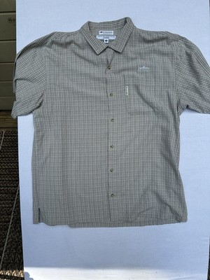 Columbia Sportwear Beige / Brown Plaid. Fish Print PFG  Button Shirt XL