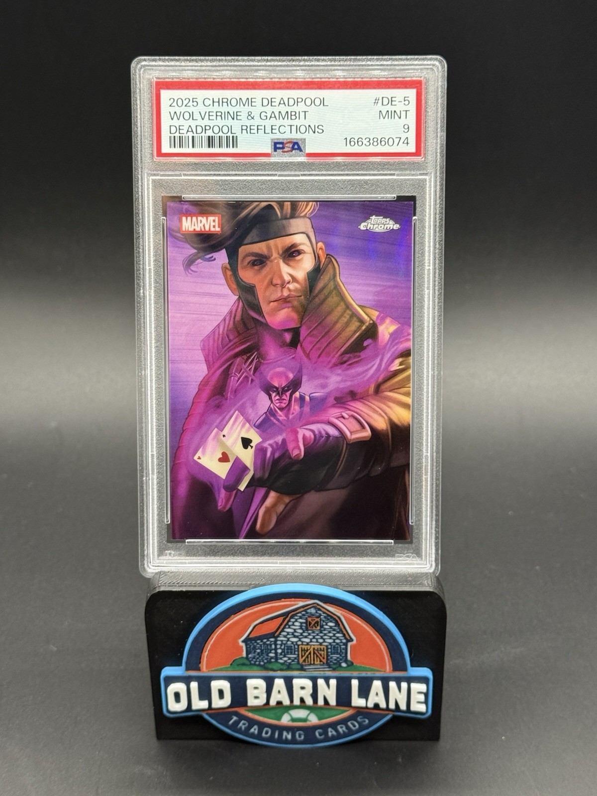 2025 Topps Chrome Deadpool #DE-5 Wolverine & Gambit Deadpool Reflections PSA 9 view 1
