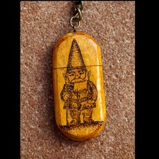 Gnome USB Keychain   16GB Amulet   Handburned Wood Pendant