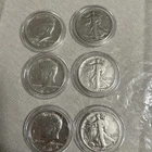 US Silver Coins Lot of 6 Half Dollars Mixed Dates Silver Walking Liberty Kennedy