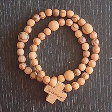 Olive Wood Rosary Bracelet from Holy Land with Engraved Bethlehem Cross