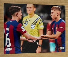 GAVI FERMIN LOPEZ SIGNED BARCELONA 11X14 PHOTO BECKETT BAS