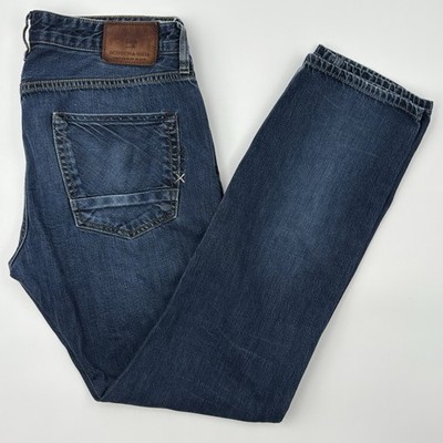 Scotch & Soda Ralston Jeans Men 34x32 Medium Wash Blue Button Fly Slim Straight