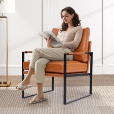 CANMOV Modern Armchair with Metal Frame,Leather Arm Chair