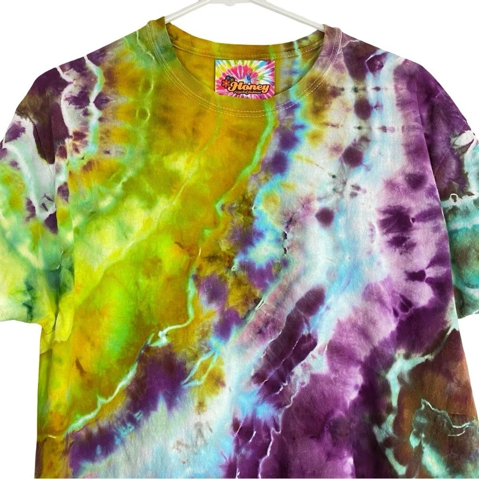 Camiseta hecha a mano Geode Tie Dye para hombre talla grande cuello redondo manga corta camiseta Foto 3 de 4