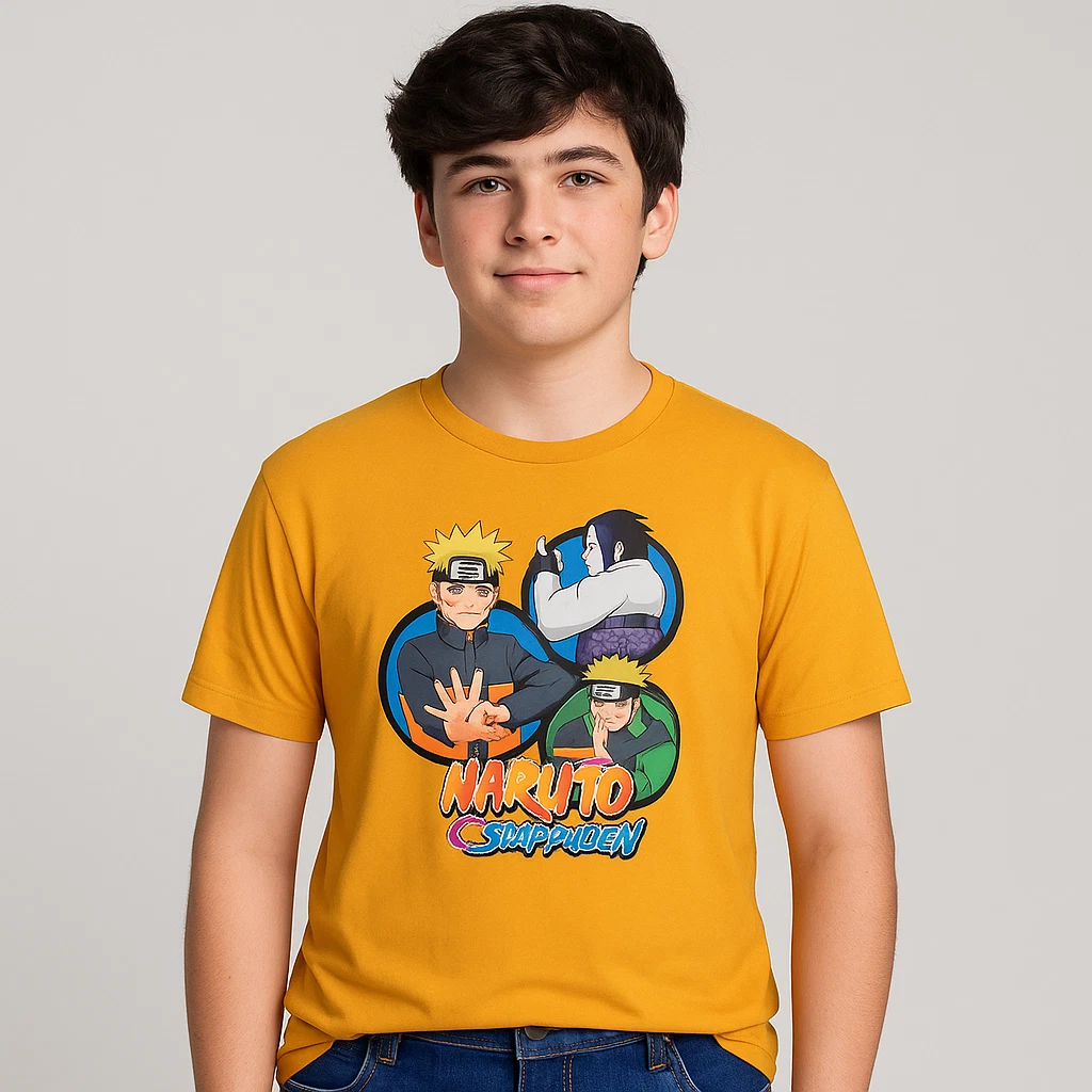 Naruto Shippuden Graphic Print Yellow T-Shirt Unisex Size XL (14-16)